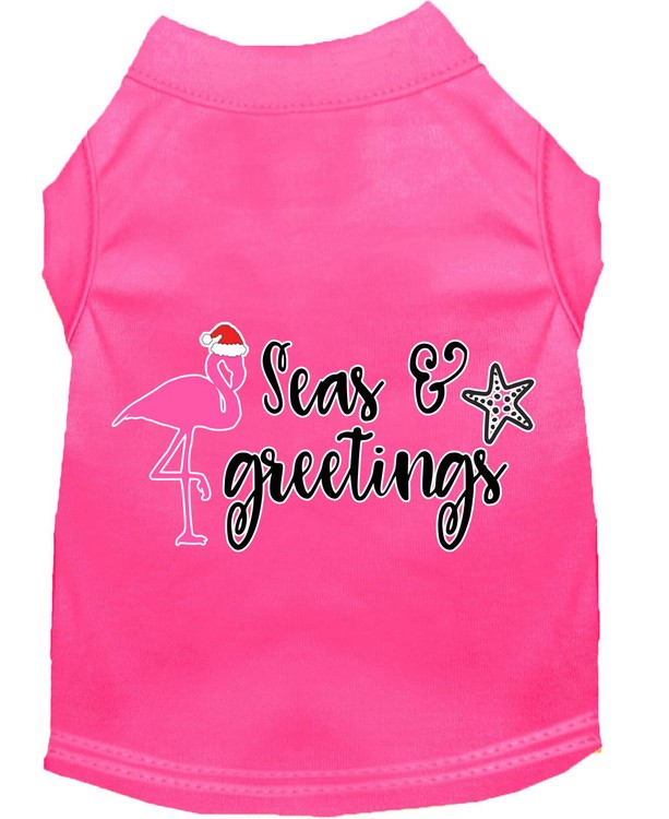 Seas and Greetings Screen Print Dog Shirt Bright Pink Lg